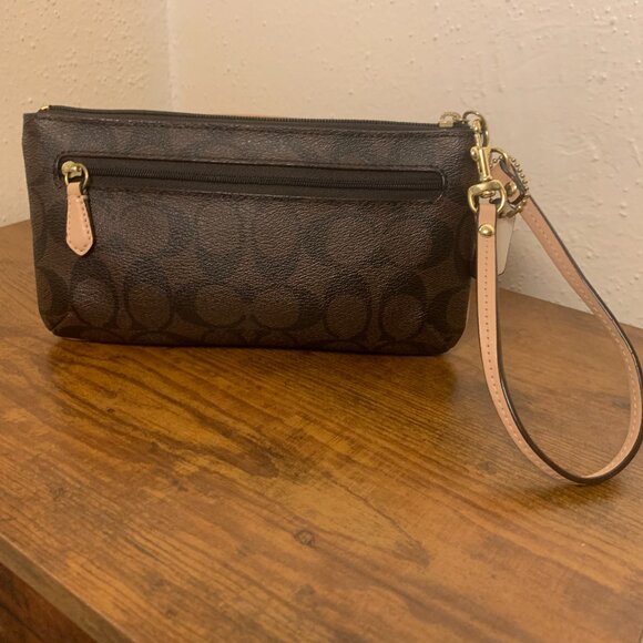 Coach Women's Signature PVC Corner Zip Large Wristlet SV/Brown Azalea F51258 - Picture 2 of 16